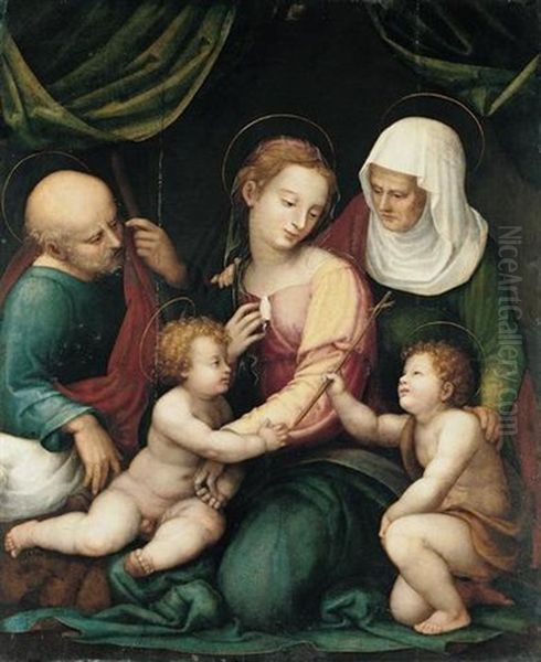 The Holy Family With Saint Elizabeth And Saint John The Baptist Oil Painting by Leonardo Grazia