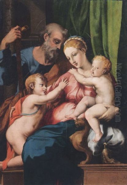 Sacra Famiglia Con San Giovannino Oil Painting by Leonardo Grazia