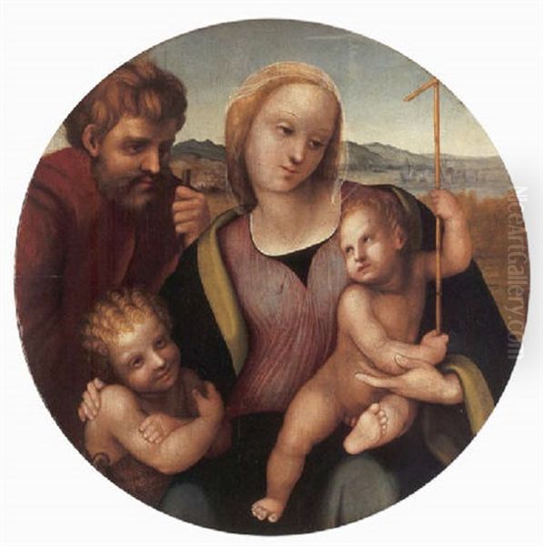 The Holy Family With The Infant Saint John The Baptist, The City Of Pistoia Beyond Oil Painting by Leonardo Grazia