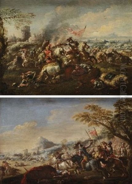 Choc De Cavalerie (pair) Oil Painting by Ercole Graziani the Younger