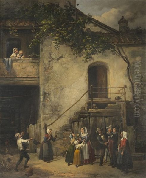 The Village Wedding Oil Painting by Eufemio Grazzini