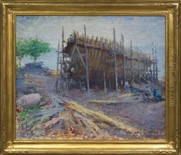 Noank Shipyard Oil Painting by Edmund William Greacen