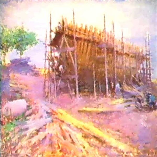 Noank Shipyard Oil Painting by Edmund William Greacen