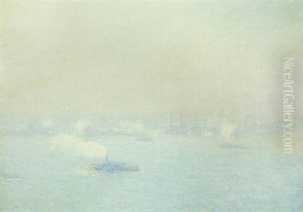 A Foggy Day On The Huson Oil Painting by Edmund William Greacen