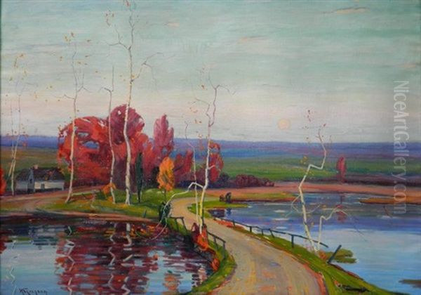 Landscape With Lakes Oil Painting by William Greason