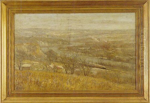 Pennsylvania Landscape With Winding River And Steel Mills Oil Painting by Harry E. Greaves