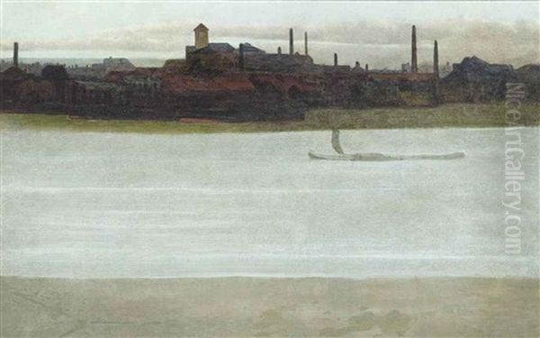 Battersea Reach, London, Twilight Oil Painting by Walter Greaves