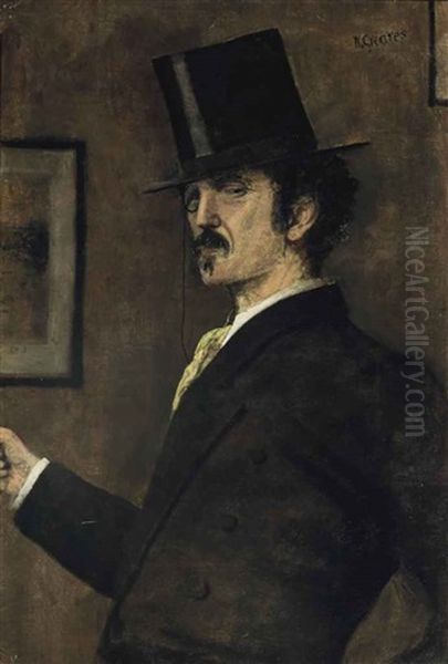 Portrait Of Whistler, Half-length, With Monocle And Top Hat Oil Painting by Walter Greaves