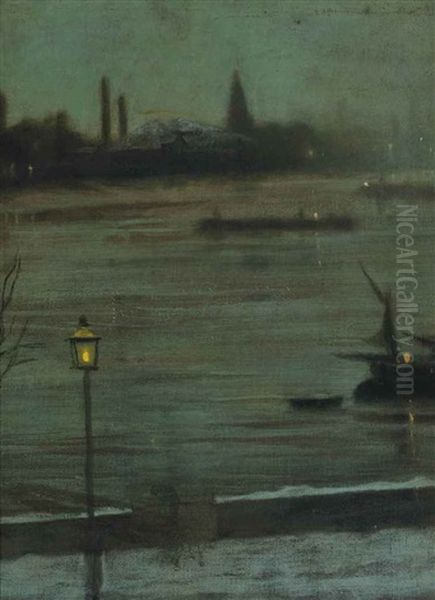 Thames Nocturne: Battersea Reach From Cheyne Walk Oil Painting by Walter Greaves