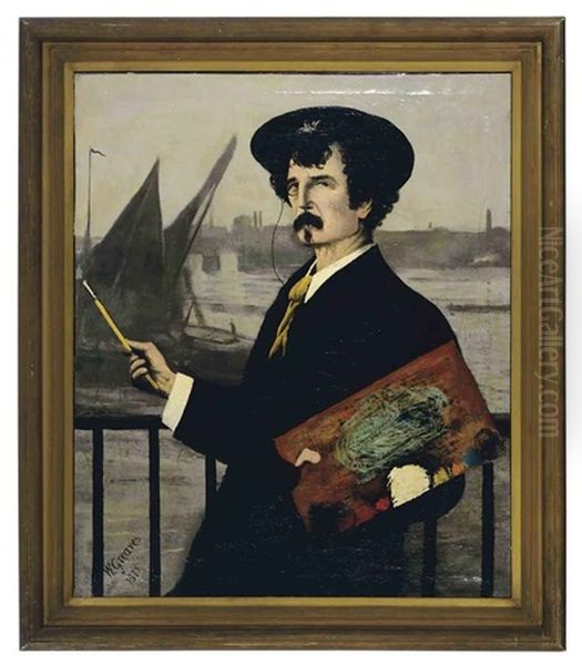 Portrait Of James Abbott Mcneill Whistler In Front Of The Thames Oil Painting by Walter Greaves