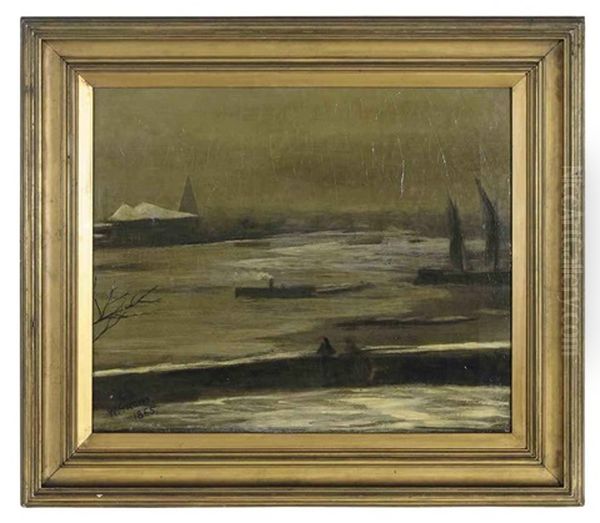 Snow Storm & Ice, Battersea Beach (+ Untitled; 2 Works) Oil Painting by Walter Greaves