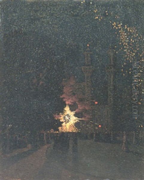 Fireworks At Cremorne Gardens, Chelsea Oil Painting by Walter Greaves