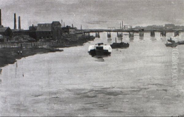 Grey Morning, Battersea Oil Painting by Walter Greaves