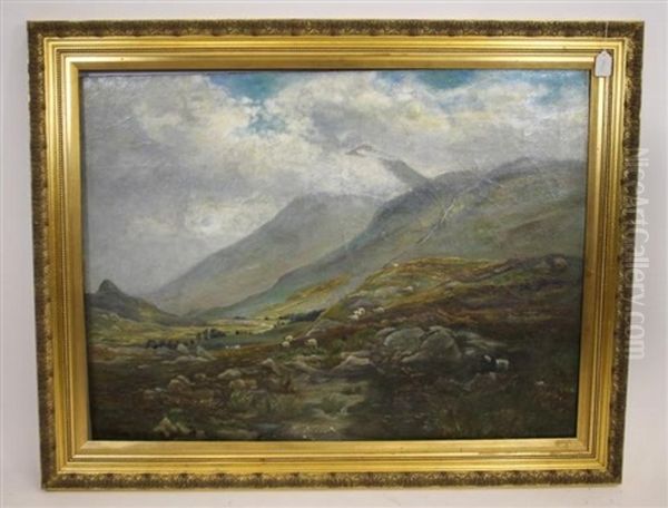 Highland Scene With Sheep In The Foreground Oil Painting by William Greaves