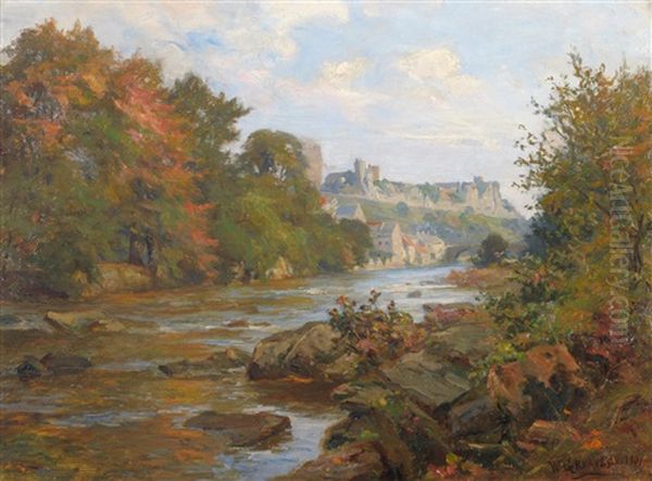 Richmond Castle And Town On The Swale Oil Painting by William Greaves