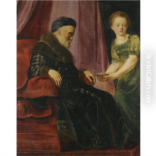 King David And Abishag Oil Painting by Pieter Fransz de Grebber