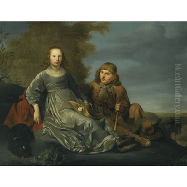 A Young Shepherd Couple Resting In A Landscape Oil Painting by Pieter Fransz de Grebber