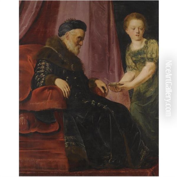 King David And Abishag Oil Painting by Pieter Fransz de Grebber