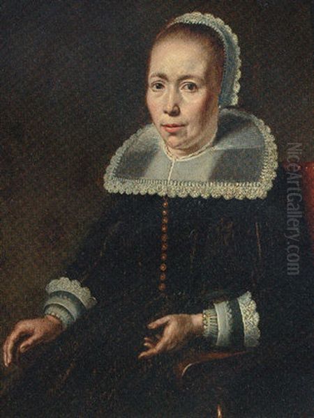 Portrait Of A Lady, In A Black Dress With A Lace Collar And Cap Oil Painting by Pieter Fransz de Grebber