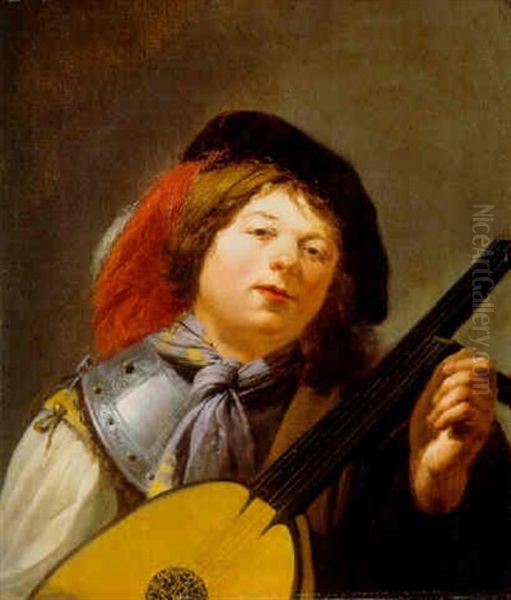 A Youth Tuning A Lute Oil Painting by Pieter Fransz de Grebber