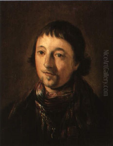 Portrait Of A Young Man, Wearing A Red And Blue Patterned Scarf Oil Painting by Pieter Fransz de Grebber