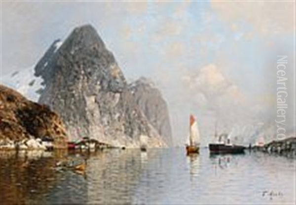 Summer Day In A Norwegian Fjord With Several Ships Oil Painting by Fritz Grebe