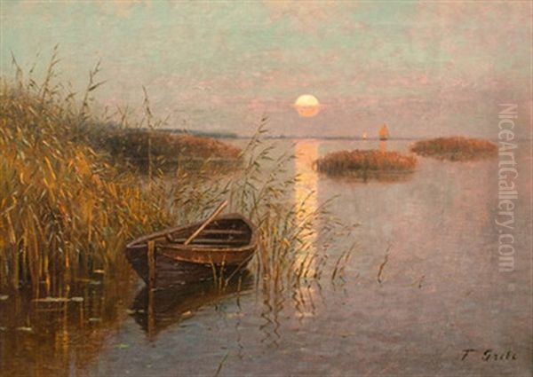 Sonnenaufgang Uber Dem Bodden Oil Painting by Fritz Grebe