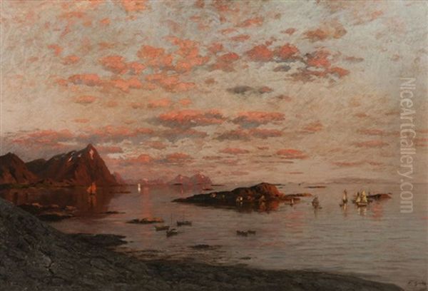 The Summer Night In The Lofodan Isle, Norway Oil Painting by Fritz Grebe