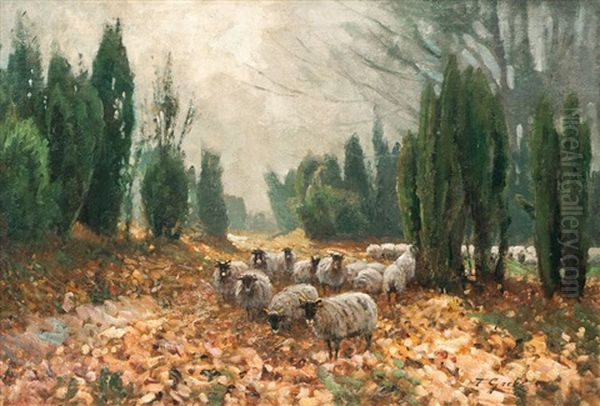 Sheep Oil Painting by Fritz Grebe