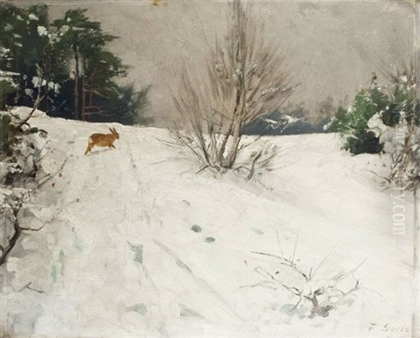 Hase Im Schnee Oil Painting by Fritz Grebe