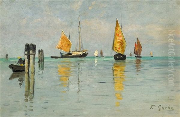 Boote In Der Lagune Von Venedig Oil Painting by Fritz Grebe