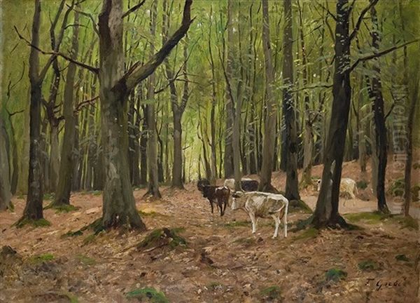 Kuhe Im Wald Oil Painting by Fritz Grebe