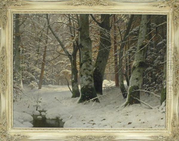 Winterwald Mit Bachlauf Oil Painting by Fritz Grebe