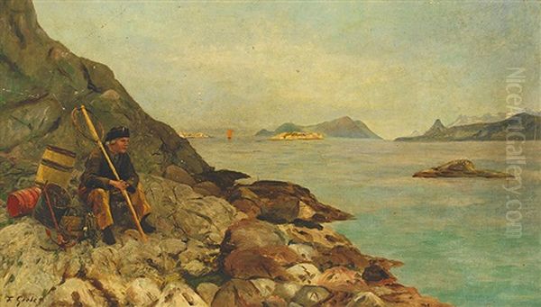 Wartender Fischer In Norwegischer Landschaft Oil Painting by Fritz Grebe