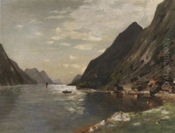 Norwegische Fjordlandschaft Oil Painting by Fritz Grebe