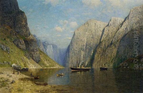 A Norwegian Fjord Oil Painting by Fritz Grebe