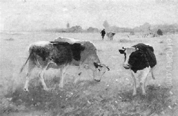 Cattle In A Meadow Oil Painting by Fritz Grebe