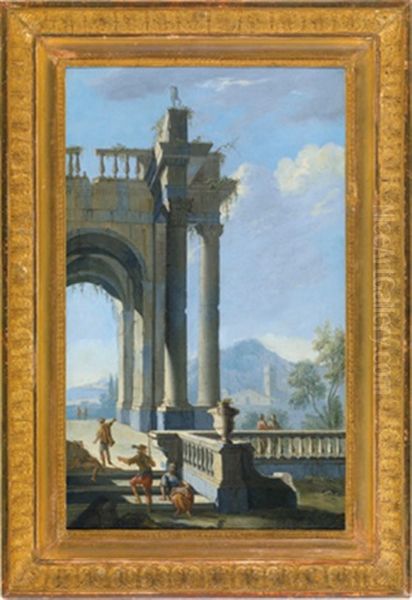 Architekturcapriccio Mit Figurenstaffage - Capriccio Architettonico Oil Painting by Gennaro Greco