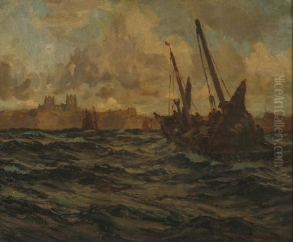 A Fishing Boat Approaching Whitby Oil Painting by Joseph Richard Bagshawe