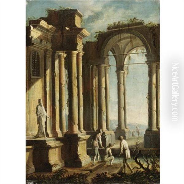 Capriccio Architettonico Con Figure Oil Painting by Gennaro Greco