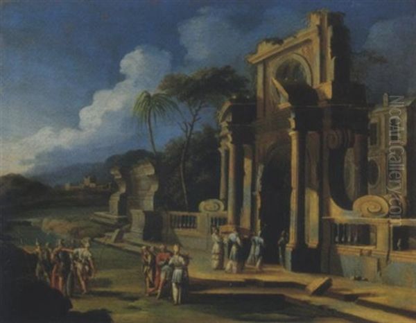 Scena Biblica Davanti A Un Tempio Oil Painting by Gennaro Greco