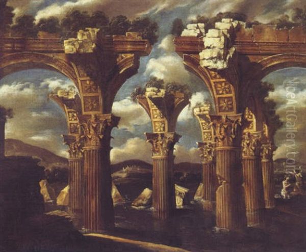 Pillars And Broken Arch Oil Painting by Gennaro Greco