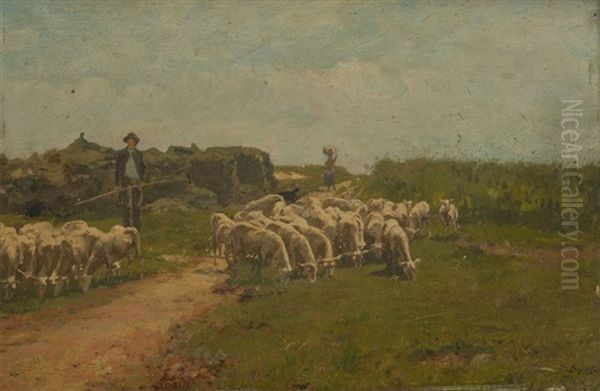 Le Troupeau De Moutons Oil Painting by Jean Baptiste de Greef