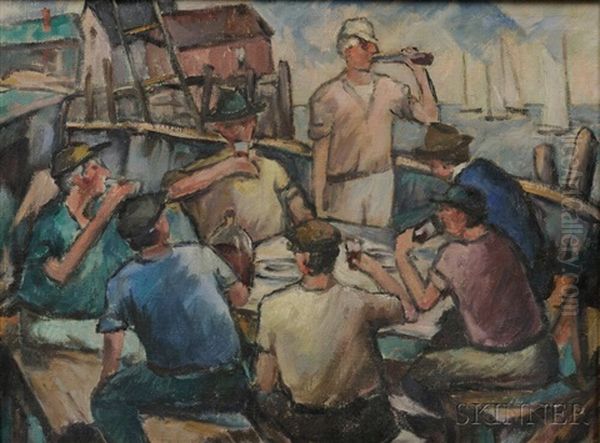 Dock Workers Oil Painting by Bernard I. Green