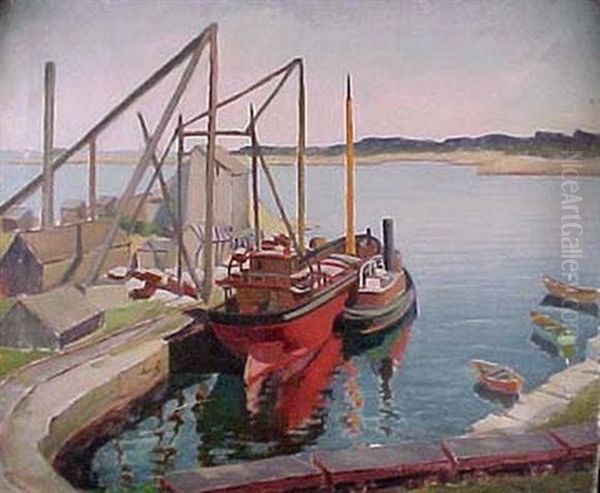 Rockport Docks Oil Painting by Bernard I. Green