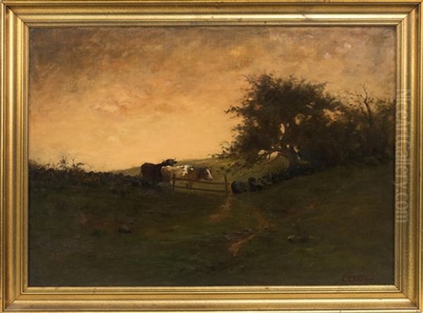 Two Cows In A Pasture Oil Painting by Charles Edwin Lewis Green