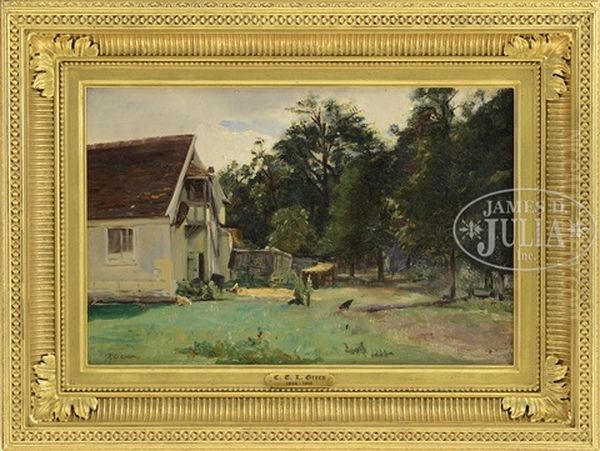 Farmyard With Chickens Oil Painting by Charles Edwin Lewis Green