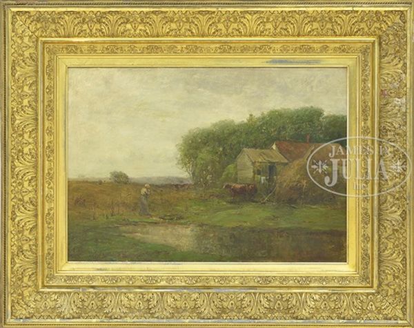 Barnyard Scene Oil Painting by Charles Edwin Lewis Green