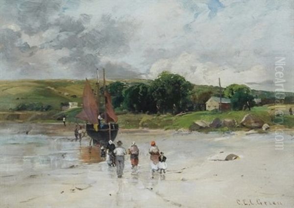 At Low Tide Oil Painting by Charles Edwin Lewis Green