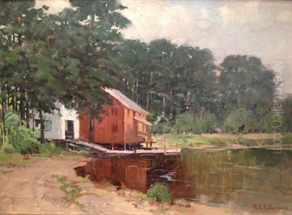 House On A Lake Oil Painting by Charles Edwin Lewis Green